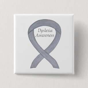 Dyslexie Silver Awareness Ribbon Custom Button