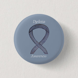 Dyslexie Silver Awareness Ribbon Custom Button