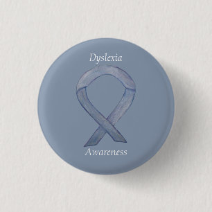 Dyslexie Silver Awareness Ribbon Custom Button