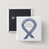 Dyslexie Silver Awareness Ribbon Custom Button (Vorne & Hinten)