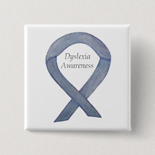 Dyslexie Silver Awareness Ribbon Custom Button