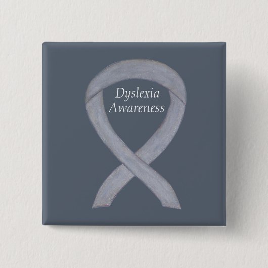 Dyslexie Silver Awareness Ribbon Custom Button (Vorderseite)