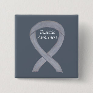 Dyslexie Silver Awareness Ribbon Custom Button