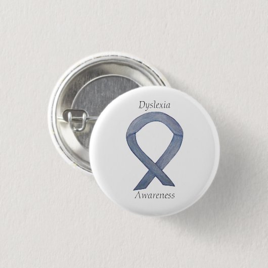 Dyslexie Silver Awareness Ribbon Custom Button (Vorne & Hinten)