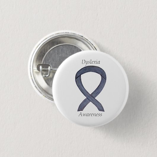 Dyslexie Silver Awareness Ribbon Custom Button (Vorne & Hinten)