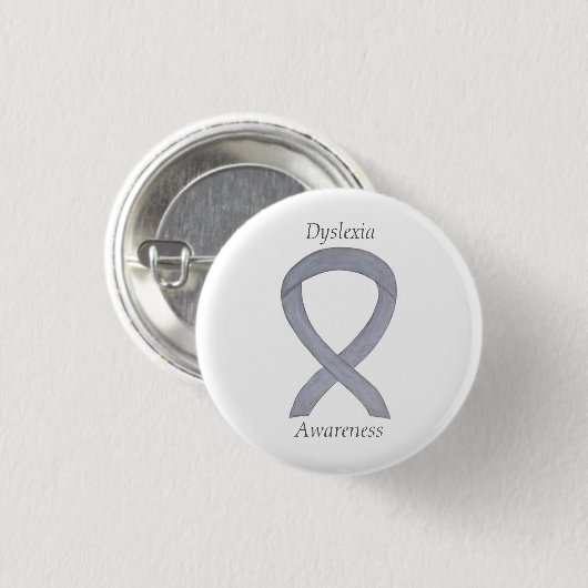 Dyslexie Silver Awareness Ribbon Custom Button (Vorne & Hinten)