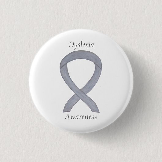 Dyslexie Silver Awareness Ribbon Custom Button (Vorderseite)