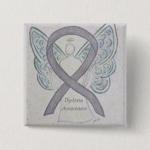 Dyslexie Silver Awareness Ribbon Engel Custom Butt Button