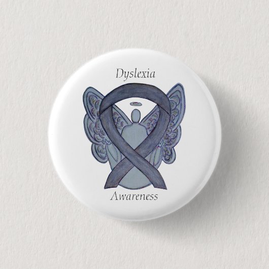 Dyslexie Silver Awareness Ribbon Engel Custom Butt Button (Vorderseite)
