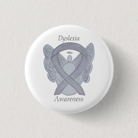 Dyslexie Silver Awareness Ribbon Engel Custom Butt Button (Vorderseite)