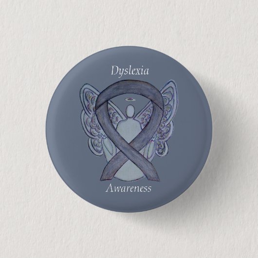 Dyslexie Silver Awareness Ribbon Engel Custom Butt Button (Vorderseite)