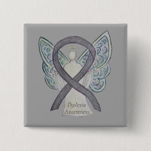 Dyslexie Silver Awareness Ribbon Engel Custom Butt Button