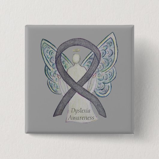 Dyslexie Silver Awareness Ribbon Engel Custom Butt Button (Vorderseite)