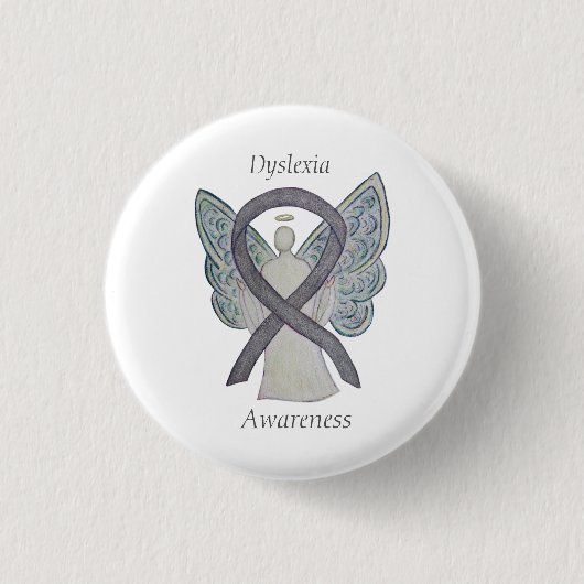 Dyslexie Silver Awareness Ribbon Engel Custom Butt Button (Vorderseite)