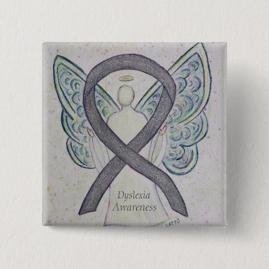 Dyslexie Silver Awareness Ribbon Engel Custom Butt Button (Vorderseite)