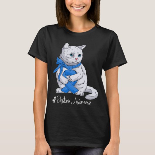 Dystonia Awareness Month Blue Ribbon Cat T-Shirt (Vorderseite)