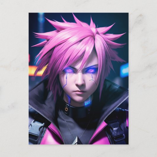 Dystopian Cyberpunk Sci-Fi Future Street Punk 01 Postkarte (Vorderseite)