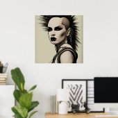 Dystopian Woman Punk Rocker Mohawk und Piercings Poster (Heimbüro)