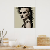 Dystopian Woman Punk Rocker Mohawk und Piercings Poster (Küche)