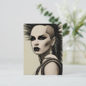 Dystopian Woman Punk Rocker Mohawk und Piercings Postkarte (Stehend Vorderseite)