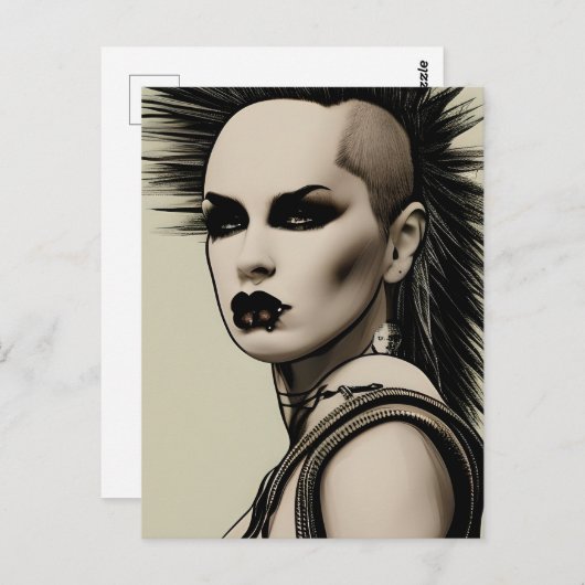 Dystopian Woman Punk Rocker Mohawk und Piercings Postkarte (Vorne/Hinten)