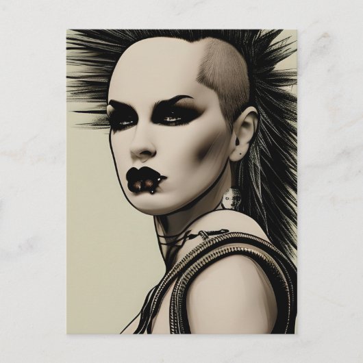 Dystopian Woman Punk Rocker Mohawk und Piercings Postkarte (Vorderseite)