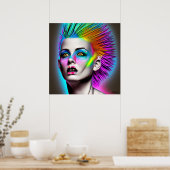 Dystopische Frau mit Regenbogen Mohawk Ai Art Poster (Küche)
