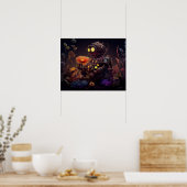 Dystopischer Roboter mit orangefarbener Blume Poster (Küche)