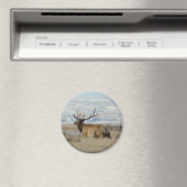 E22 Bull-Elch und schneebedeckte Hügel Magnet (In Situ (Geschirrspüler))