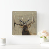E29 Bull Elk Head Shot Quadratische Wanduhr (Zuhause)