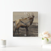 E39 Bull Elk Bugling Quadratische Wanduhr (Zuhause)