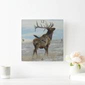 E58 Bull Elk Lucky 13 Bull Quadratische Wanduhr (Zuhause)