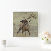 E6 Bull Elk in Velvet Quadratische Wanduhr (Zuhause)
