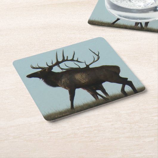 E 14 Big Bull Elk Silhouette Rechteckiger Pappuntersetzer (angewinkelt)