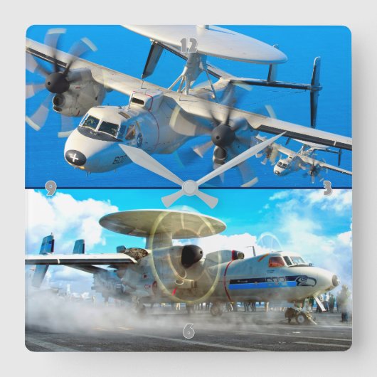 E-2 HAWKEYE QUADRATISCHE WANDUHR (Vorderseite)