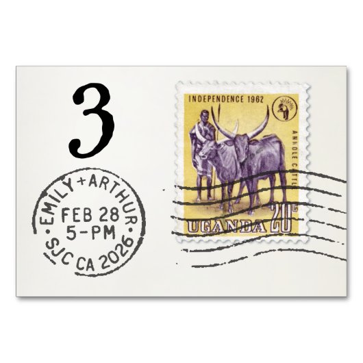 E&A Wedding Reception Table Card 3 Uganda Tischnummer (Rückseite)