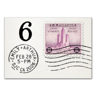 E&A Wedding Reception Table Card 6 Chicago Tischnummer