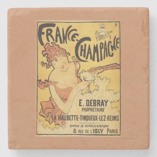 E. Debray Champagner-Werbeplakat Steinuntersetzer (Vorderseite)