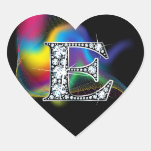 "E" Diamantblende auf dem Rainbow Swirt Herzsticke Herz-Aufkleber