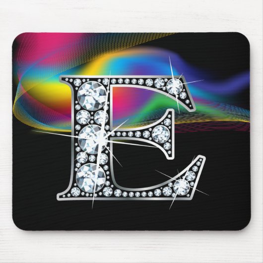 "E" Diamantblende mit Rainbow Swirl Mousepad (Vorne)