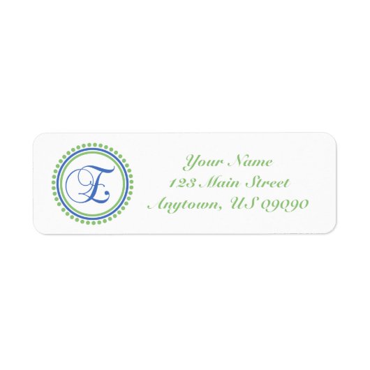E Dot Circle Mongram Address Label (Minze / Blau) (Vorne)