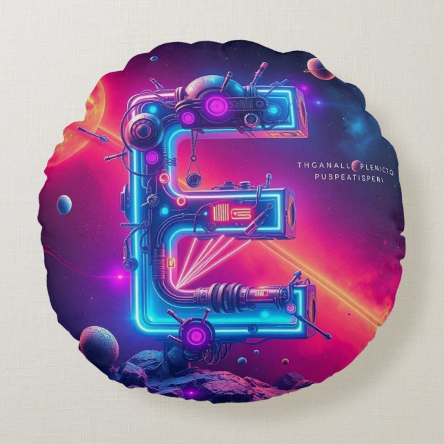 „E – Energie, Entwicklung, Ausdruck“ Rundes Kissen (Vorderseite)