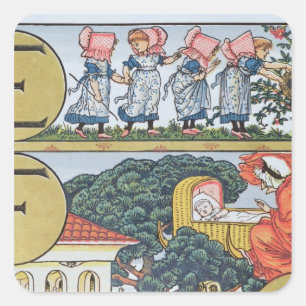 E-F, von einem Alphabet, das auf Kinderzimmer Quadratischer Aufkleber