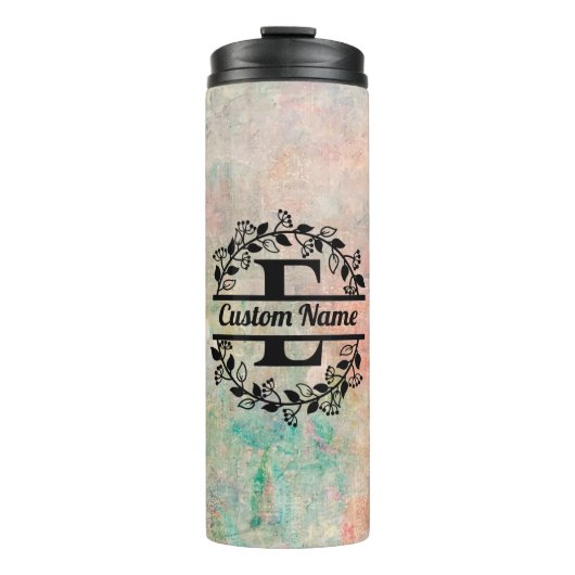 E Floral Monogram Letter Thermosbecher (Vorderseite)