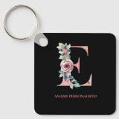 E Floral Monogram Name Letters Pink Agate Schlüsse Schlüsselanhänger (Vorderseite)