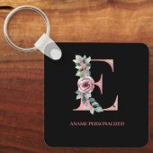 E Floral Monogram Name Letters Pink Agate Schlüsse Schlüsselanhänger (Vorderseite)