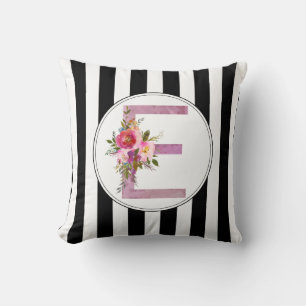 E, Floral Monogramm initial, Aquarellfarbe Blume Kissen