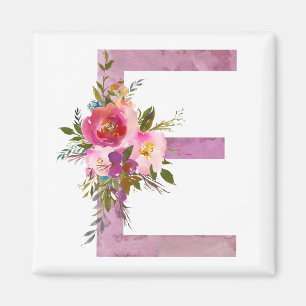 E, Floral Monogramm initial, Aquarellfarbe Blume Magnet
