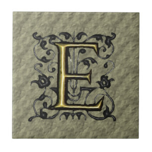 E - geprägtes Vintage-Monogramm Fliese