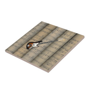 E-Gitarre ~ Gerollter Notenblatt-Hintergrund Fliese